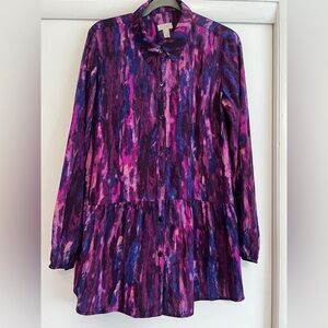 LOGO by Lori Goldstein Vibrant Purple Pink Abstract Button-Up Tunic A365840